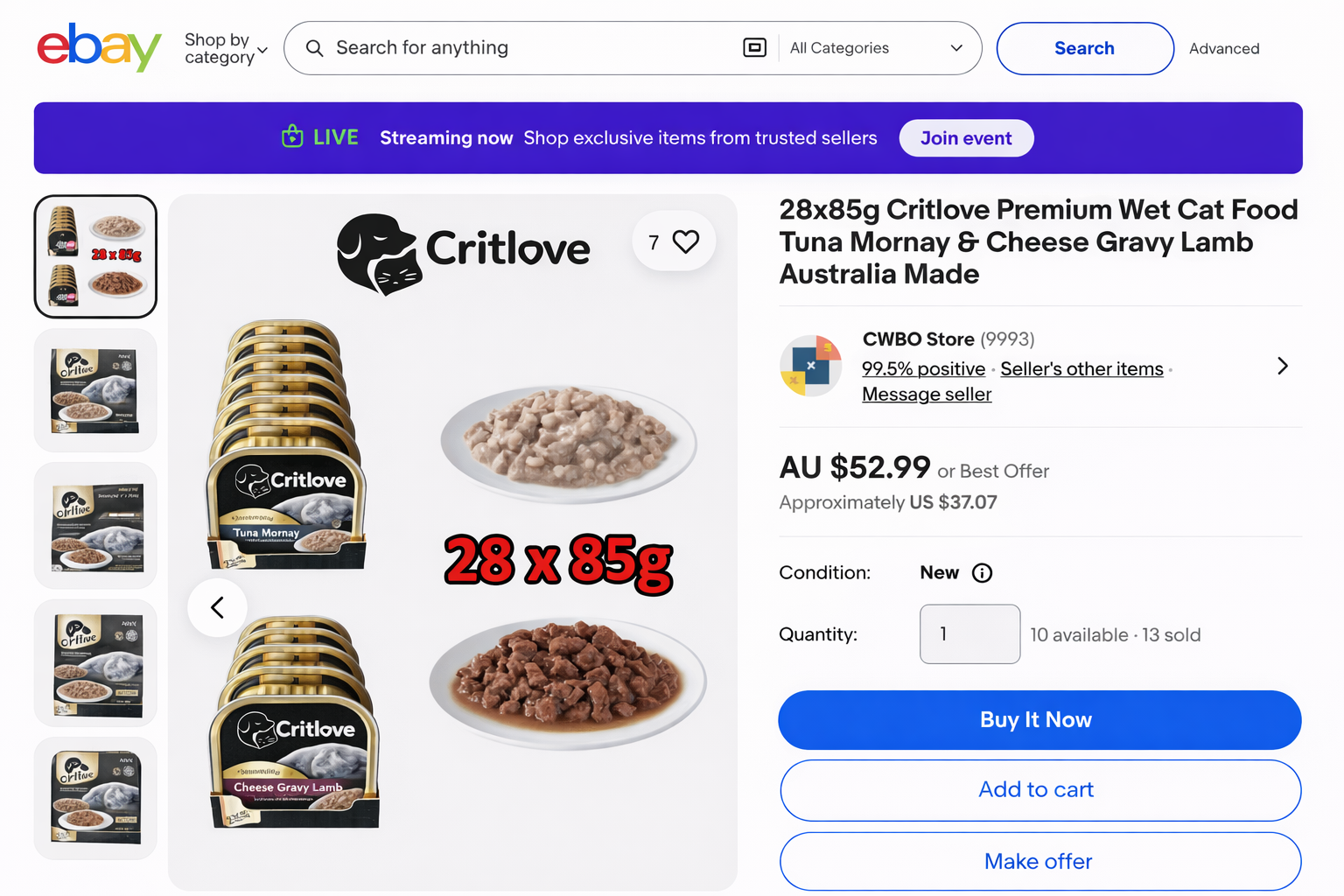 eBay cat product listing