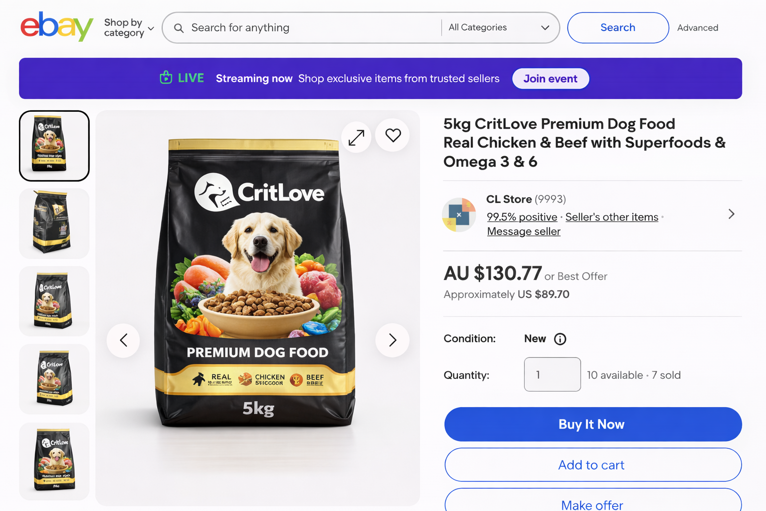 eBay dog product listing